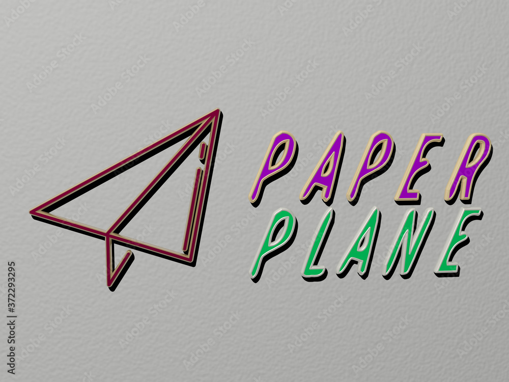Poster 3d graphical image of paper plane vertically along with text built by metallic cubic letters from th
