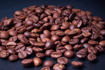 coffee beans close-up on a dark background