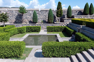 Park with pond in Rabati Castle in Akhaltsishe, Georgia