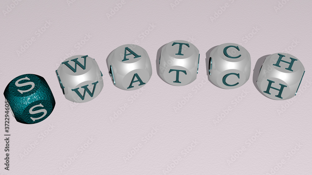 Poster swatch curved text of cubic dice letters, 3d illustration for pattern and background