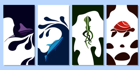 Set of sea creature vector logo design 