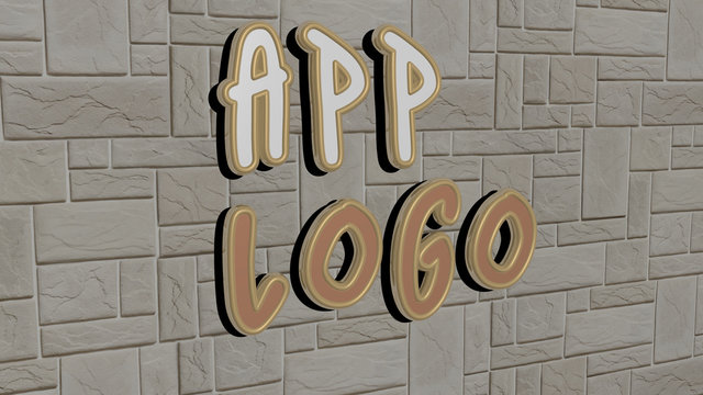 app logo text on textured wall, 3D illustration for icon and design