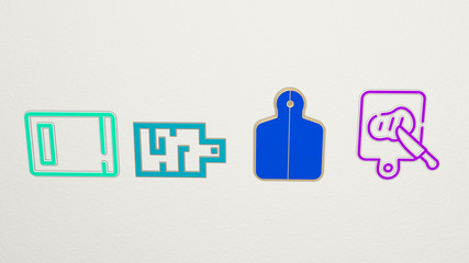 CUTTING BOARD 4 icons set, 3D illustration