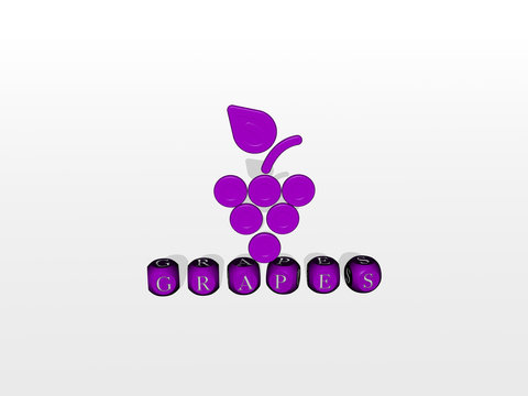 grapes cubic letters with 3D icon on the top, 3D illustration for background and wine