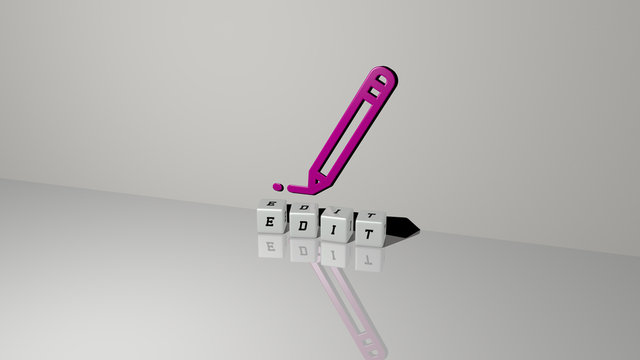 EDIT text of cubic dice letters on the floor and 3D icon on the wall, 3D illustration for easily and isolated