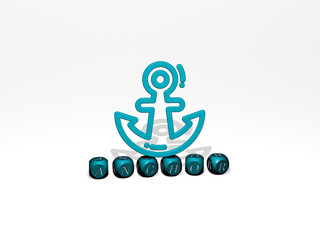anchor 3D icon over cubic letters, 3D illustration for background and boat