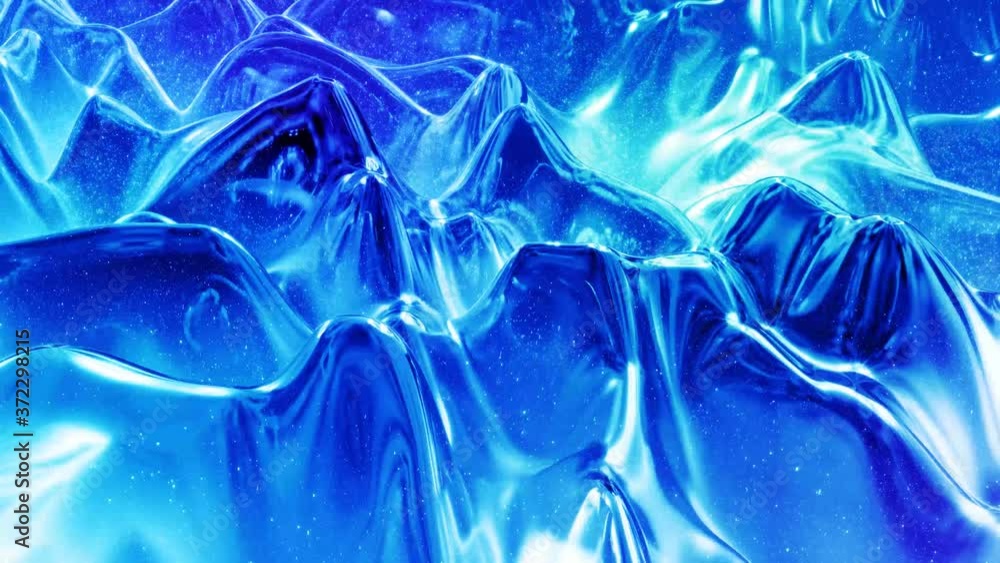 Aufkleber looped abstract liquid background with wavy sparkling pattern on shiny glossy surface. viscous blue 