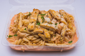 Delicious fusilli pasta a la diabla with breast