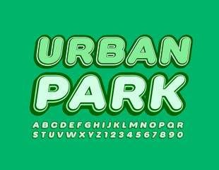 Vector green emblem Urban Park. Trendy 3D Font. Modern Alphabet Letters and Numbers set