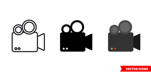 Film icon of 3 types color, black and white, outline. Isolated vector sign symbol.