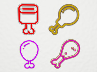 CHICKEN LEG 4 icons set, 3D illustration