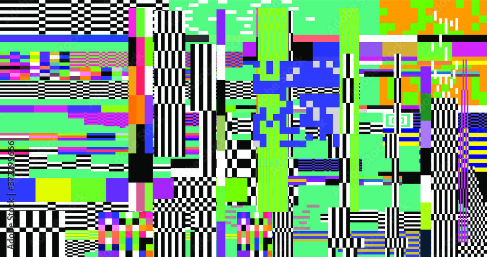 Poster Abstract pixelated background with flickers and datamoshing effect for programming and steganography subject. Vaporwave and cyberpunk style aesthetics.