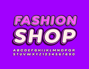 Vector trendy banner Fashion Shop. Creative modern Font. Stylish Alphabet Letters and Numbers set