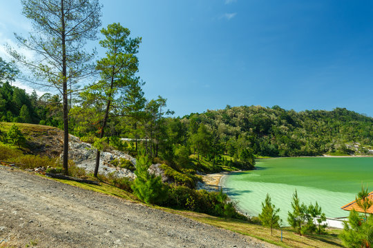 Famous Sulfurous lake - danau linow, north sulawesi indonesia. Landscape