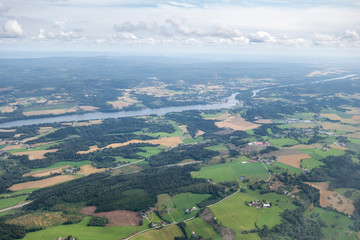 Obraz premium Aerial view of the green landscape in Norway