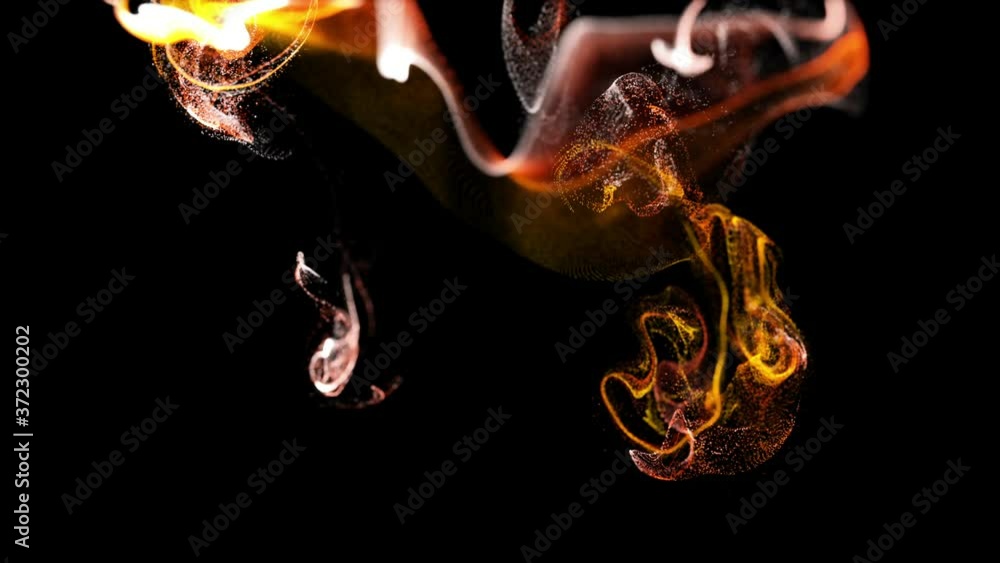 Poster beautiful effect of glow particles in liquid stream, like effect ink dissolve in water. abstract ani