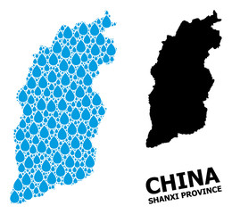 Obraz premium Vector Mosaic Map of Shanxi Province of Water Drops and Solid Map