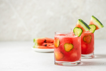 Summer watermelon cucumber drink. Space for text.