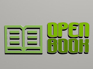 open book icon and text on the wall, 3D illustration for background and white