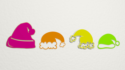 santa claus hat 4 icons set, 3D illustration