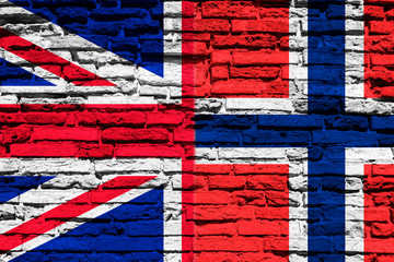 Flag of England and Norway on brick wall. 3D Illustration