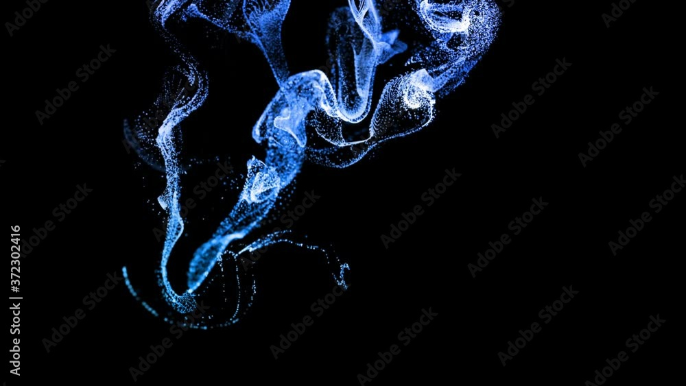 Poster beautiful effect of glow particles in liquid stream, like effect ink dissolve in water. abstract ani