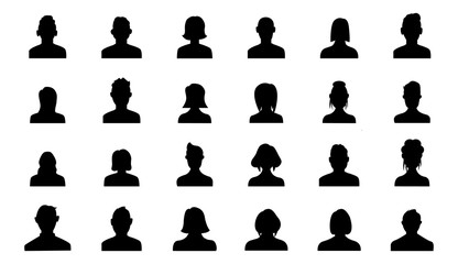 Silhouette head, avatar face, person icon people. Male and female profile. Vector illustration set