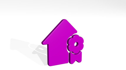 REAL ESTATE ACTION HOUSE RIBBON 3D icon casting shadow, 3D illustration for background and concept