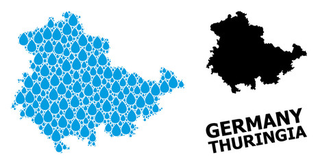 Vector Mosaic Map of Thuringia State of Water Drops and Solid Map
