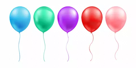 Fotobehang Realistic set of glossy flying helium balloons. Vector. © elialady