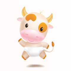 Fototapeta premium Cute baby bull boy dancing. Cartoon sweet style. Vector illustration.