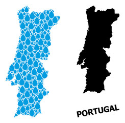 Obraz premium Vector Mosaic Map of Portugal of Water Dews and Solid Map