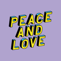3d peace and love lettering on purple background design, typography retro and comic theme Vector illustration