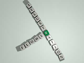 flower illustration crossword by cubic dice letters, 3D illustration for background and beautiful