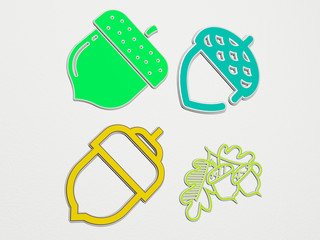 ACORN 4 icons set, 3D illustration for autumn and background