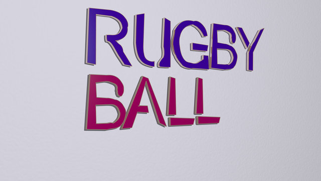 rugby ball text on the wall, 3D illustration for football and american