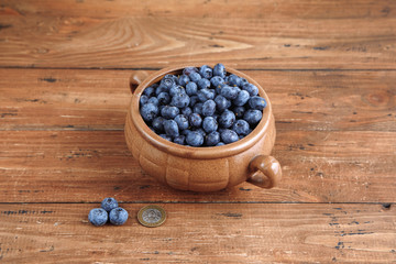Freshly picked ripe juicy blueberries
