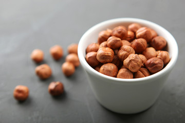 hazelnuts close-up on the table. Minimalism, place for text
