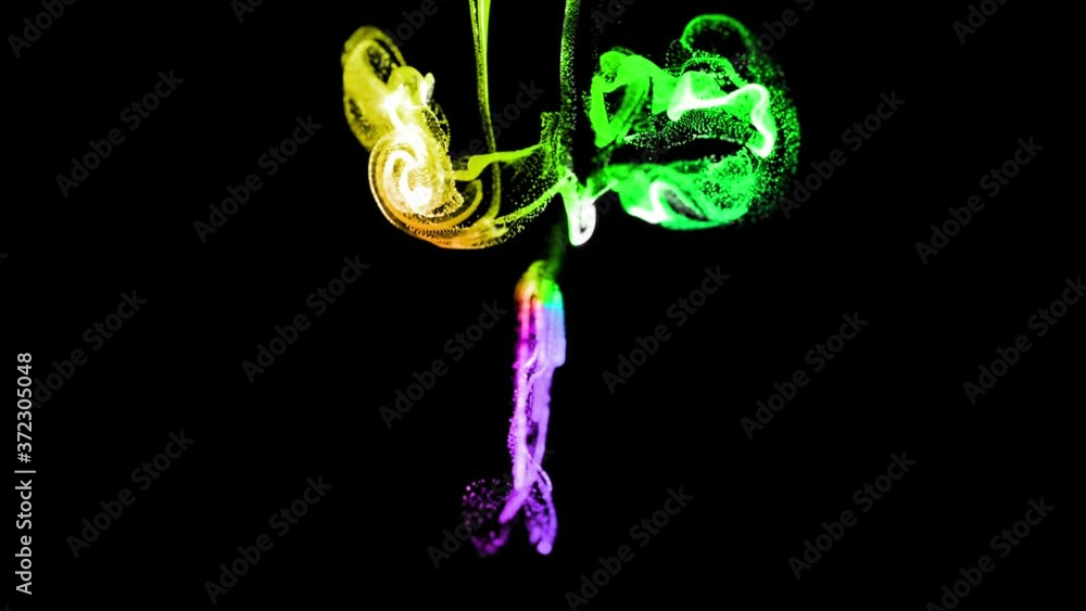 Aufkleber beautiful effect of glow multicolored particles in liquid stream, like effect ink dissolve in water.