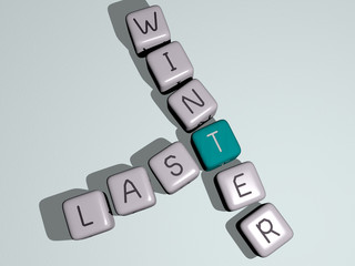 last winter crossword by cubic dice letters, 3D illustration for background and editorial