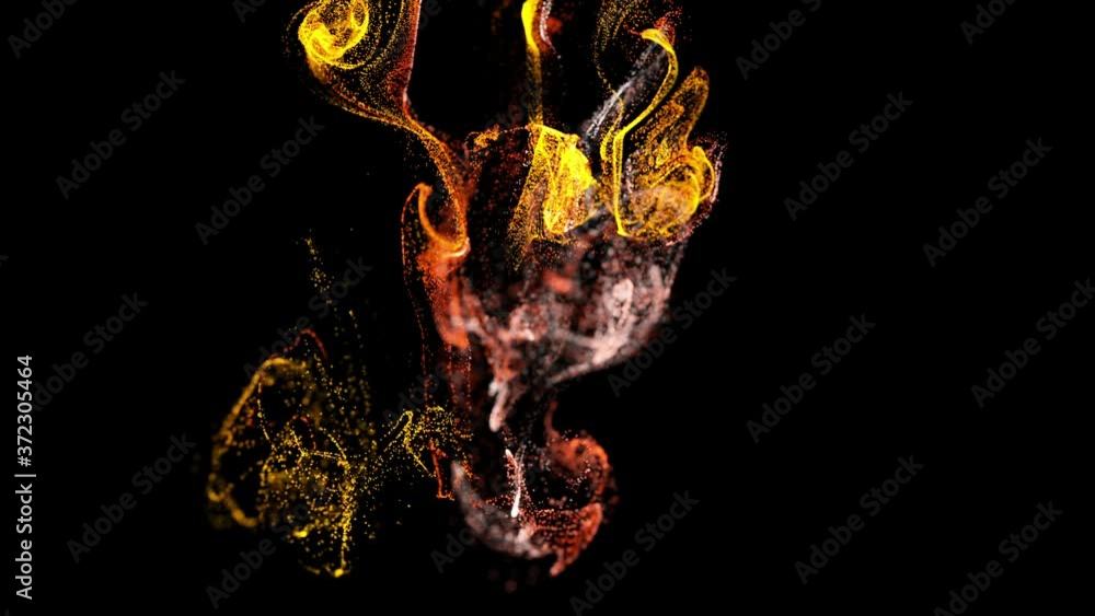 Aufkleber beautiful effect of glow yellow red orange particles in liquid stream, like effect ink dissolve in w