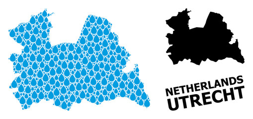 Obraz premium Vector Collage Map of Utrecht Province of Water Drops and Solid Map