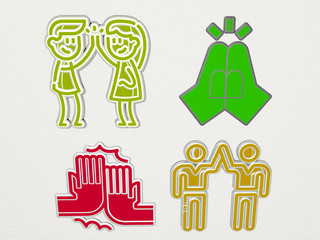 HIGH FIVE 4 icons set, 3D illustration