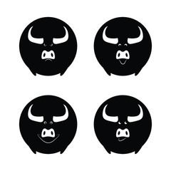 Chinese calendar year 2021 symbol, year of the bull, emotional card, print production symbol of the year, flat black and white illustration