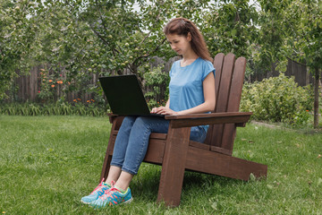 Young woman have online learning, zoom conference, video meeting, video call, remote work on a...