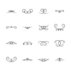 icon set of decorative swirl dividers, silhouette style