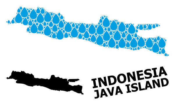 Vector Collage Map of Java Island of Water Tears and Solid Map