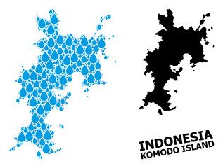 Vector Mosaic Map of Komodo Island of Liquid Drops and Solid Map
