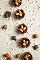 Easter egg nests - Chocolate vegan desserts - chocolate and nuts