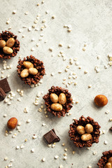 Easter egg nests - Chocolate vegan desserts - chocolate and nuts